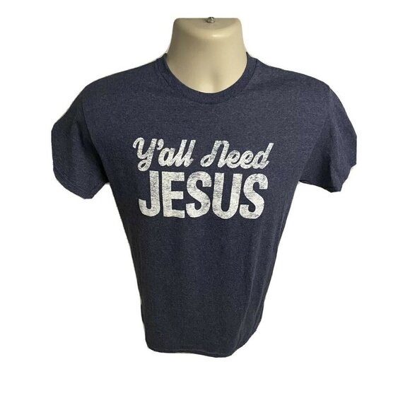 Heather Blue Y'all Need Jesus Graphic Tee Small - Picture 4 of 6